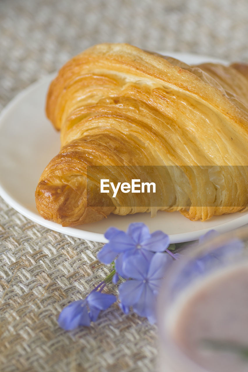 High angle view of bread in plate on table