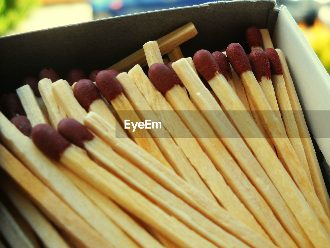 Close-up of matchsticks in box