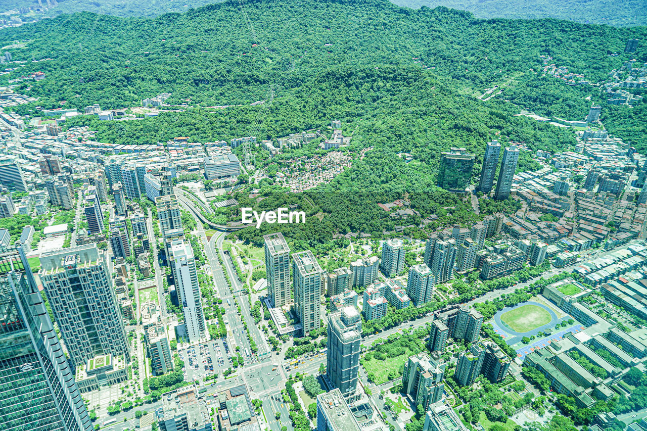 high angle view of buildings in city