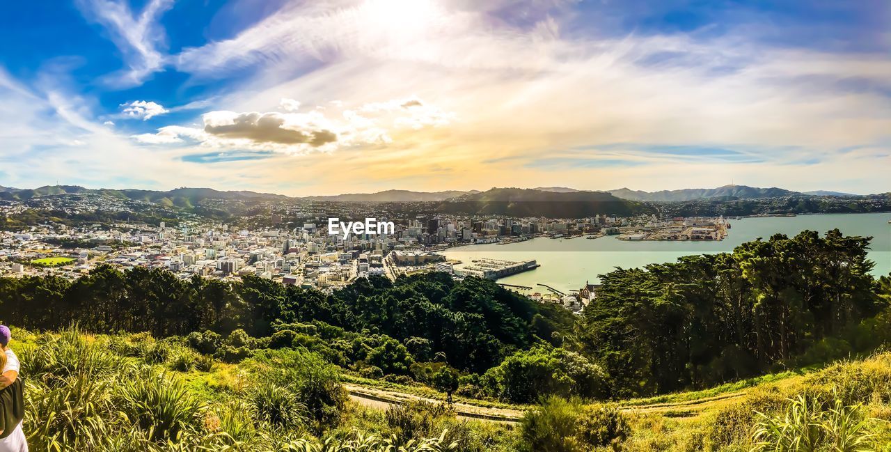 Scenic view of bay against sky