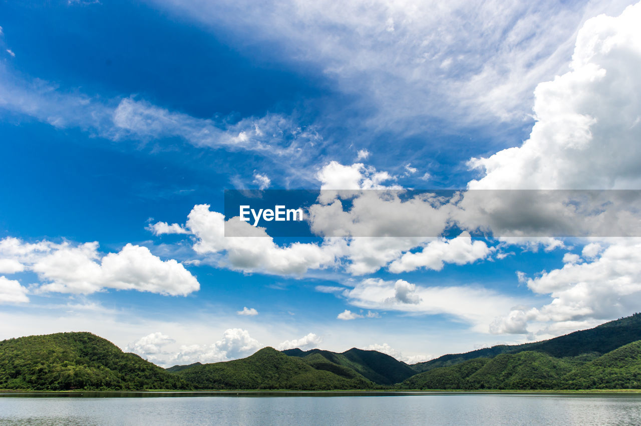 SCENIC VIEW OF LAKE AGAINST BLUE SKY