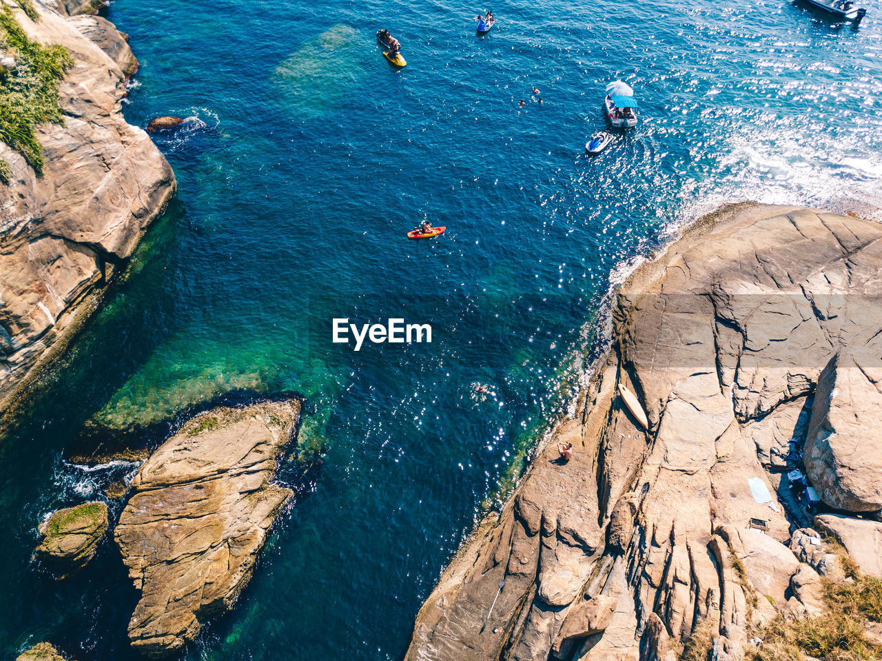 High angle view of rocks on beach