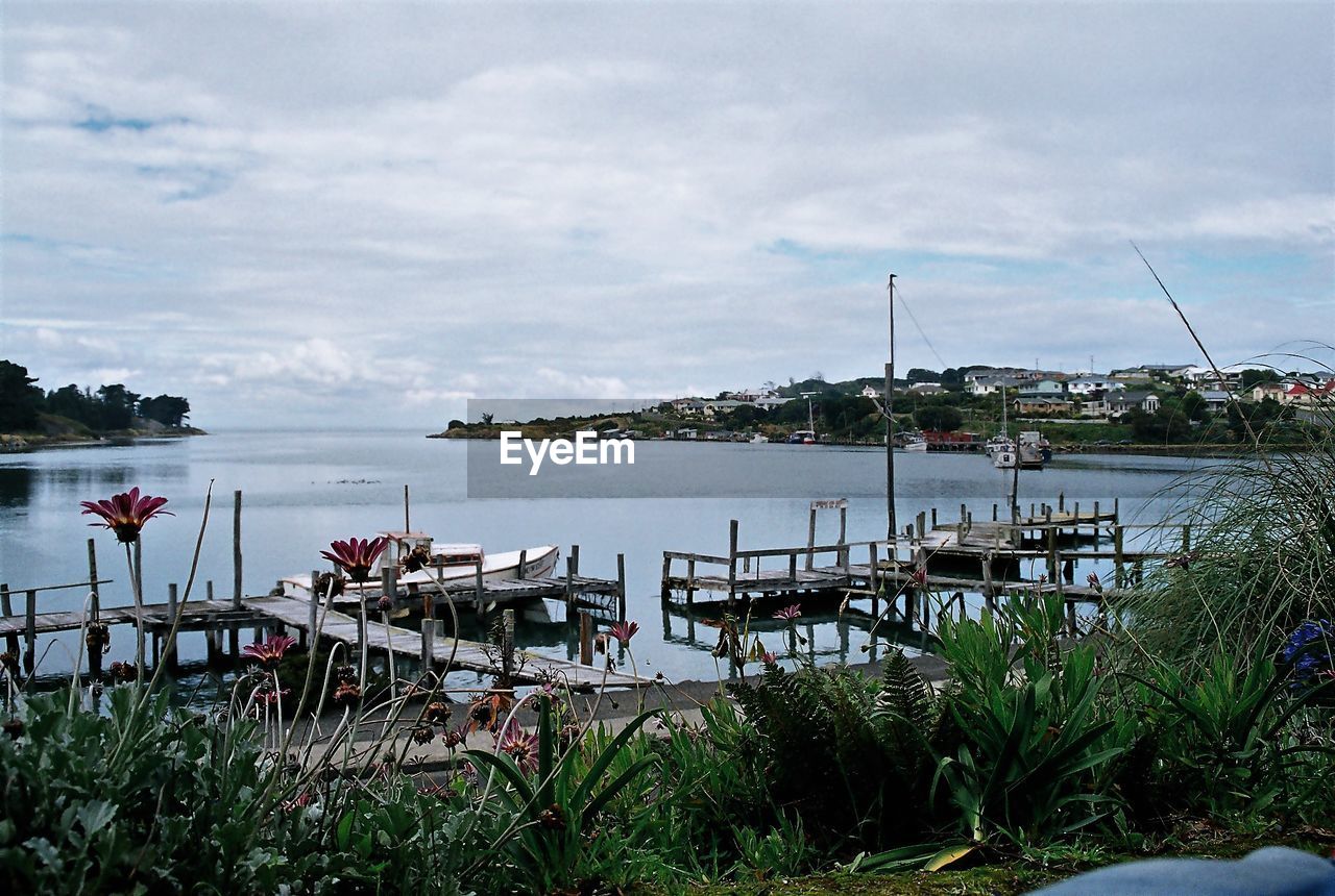 SCENIC VIEW OF LAKE AGAINST CLOUDY SKY