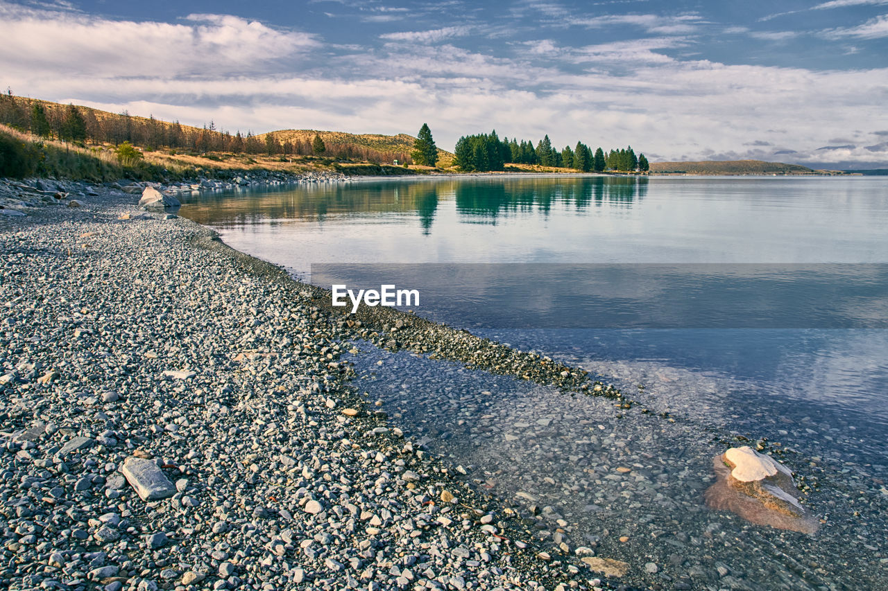 Scenic view of lake against sky