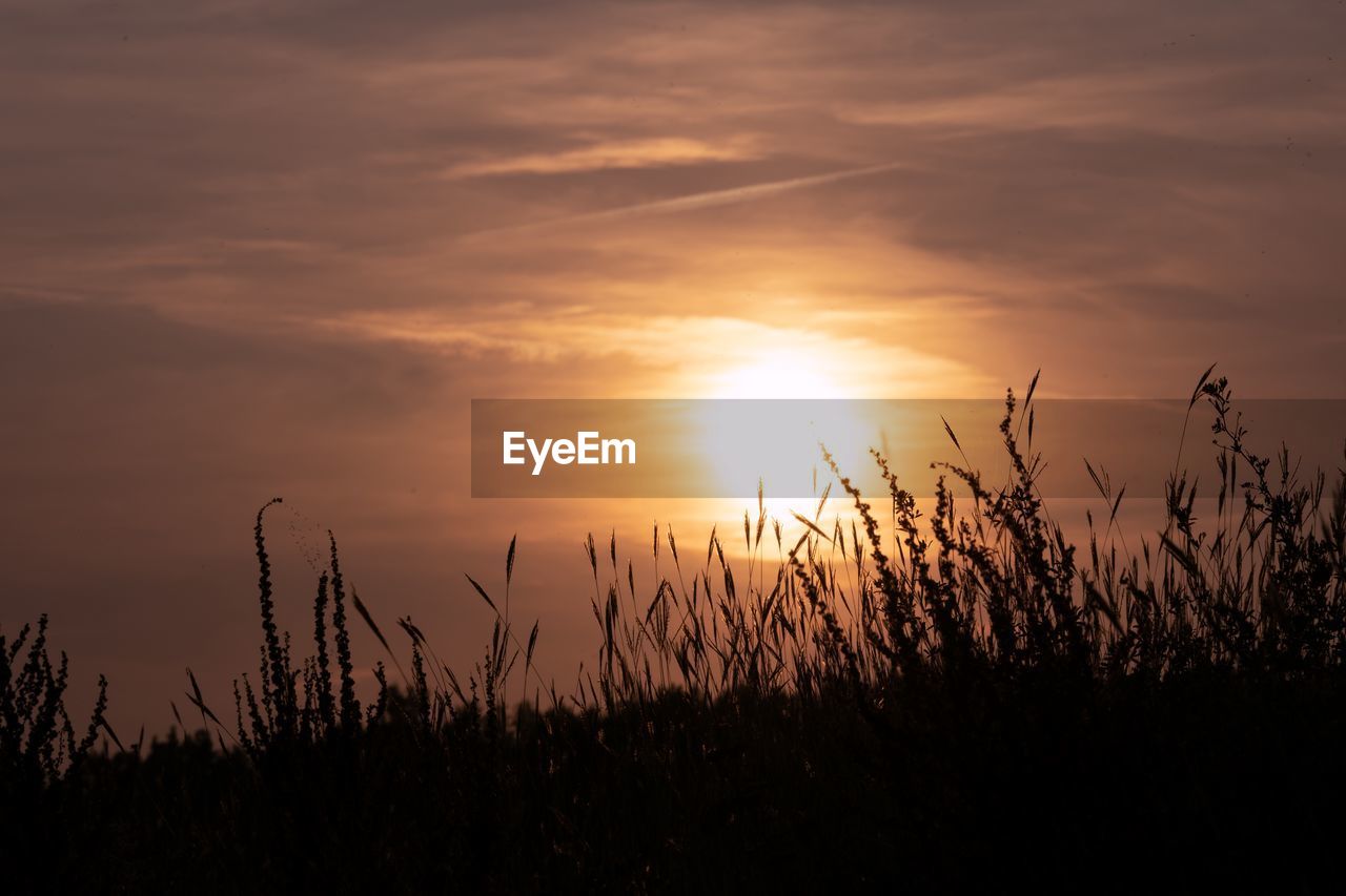 Silhouette landscape against sky during sunset