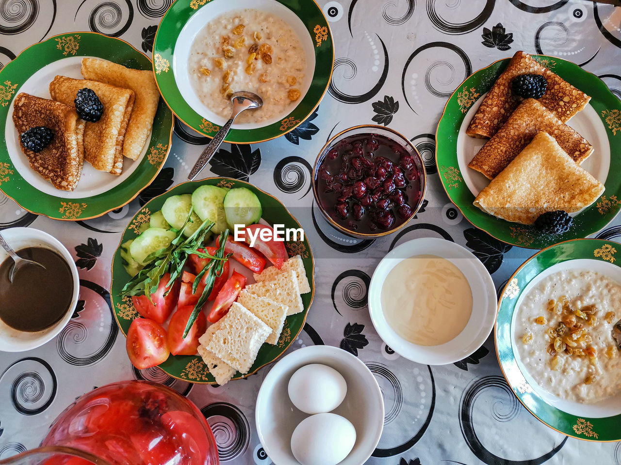 High angle view of food on table