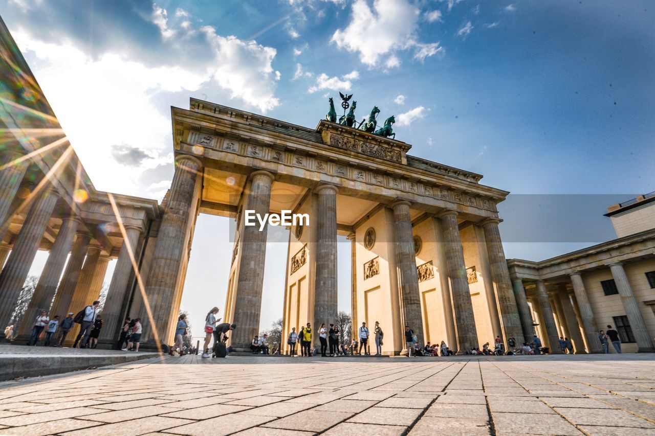 Low angle view of brandenburg gate against blue sky