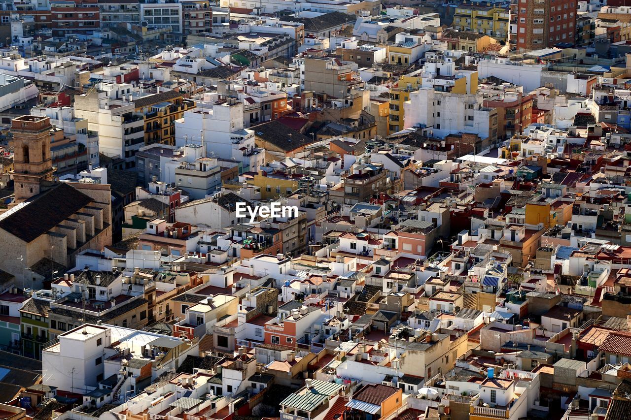 High angle view of buildings in city