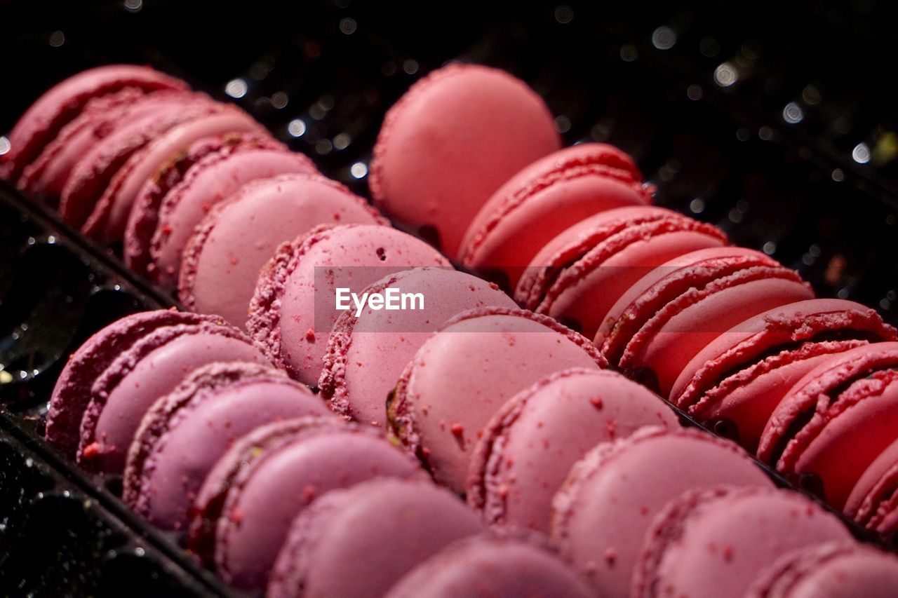 Close-up of macaroons in tray