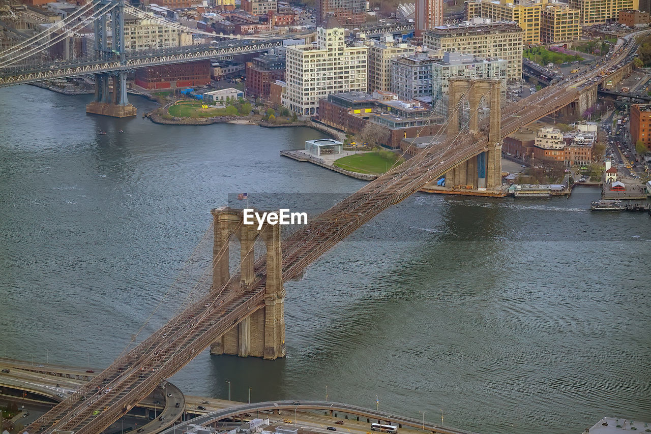 high angle view of buildings in river