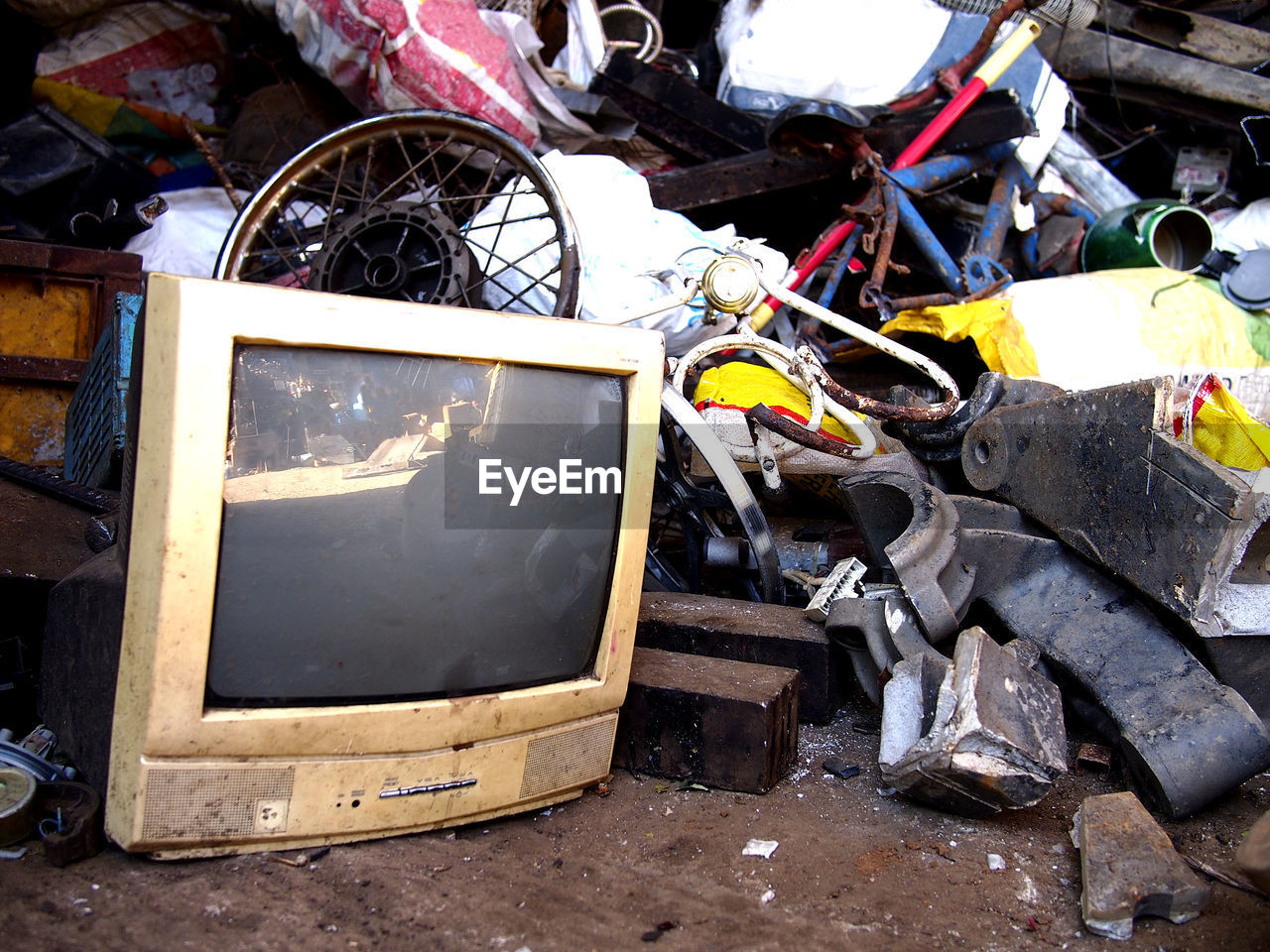 High angle view of junkyard