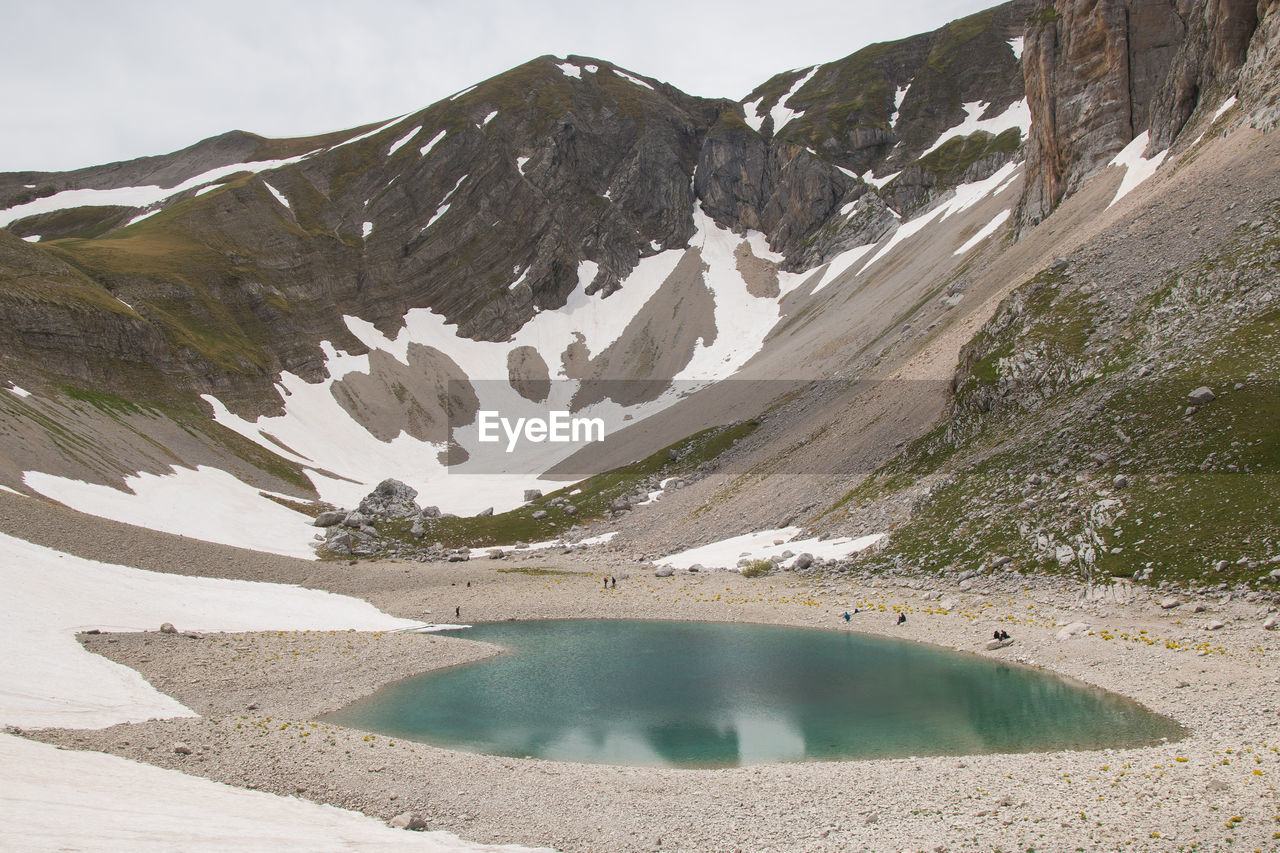 View of pilato lake in the national park of monti sibillini, marche, italy