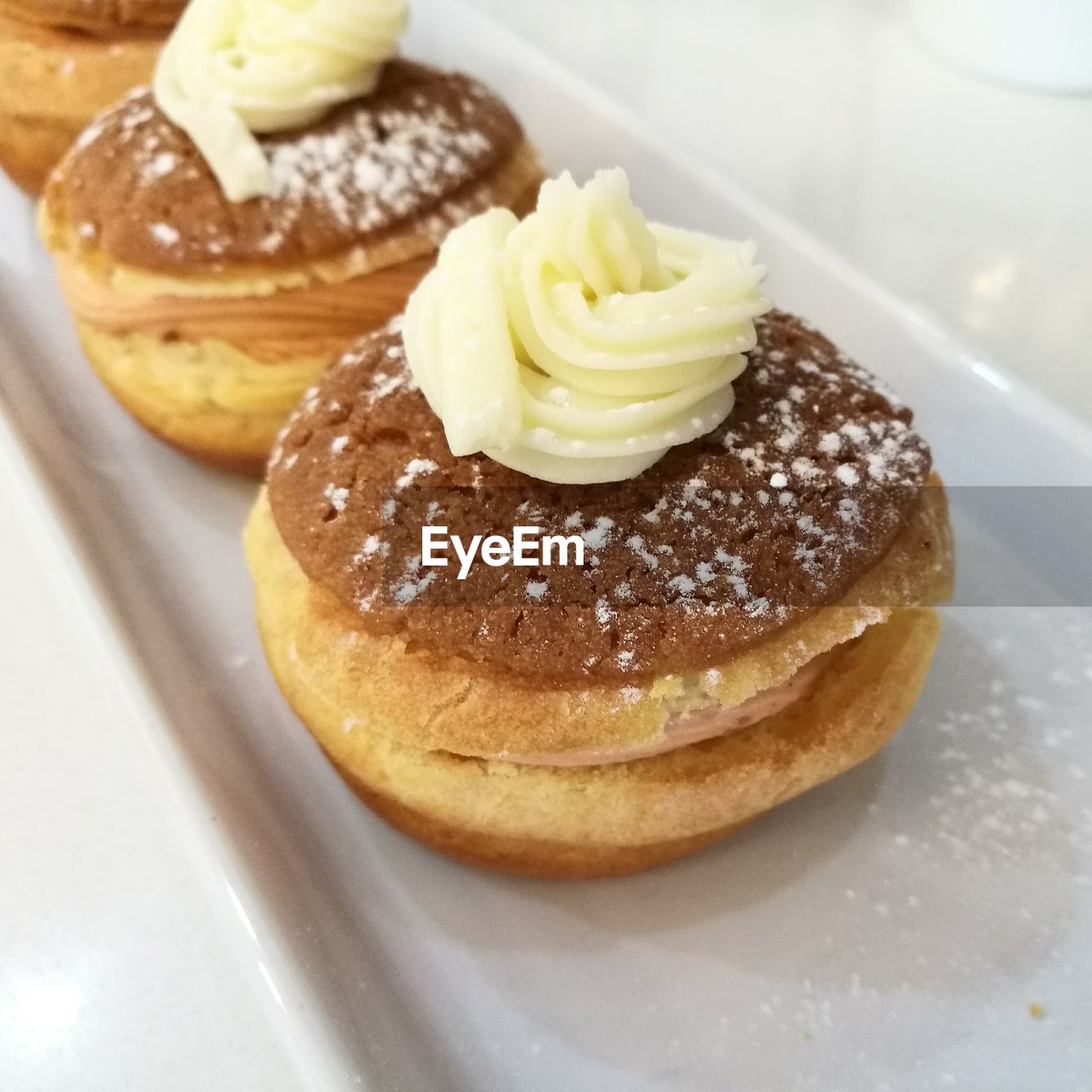 High angle view of dessert in plate on table