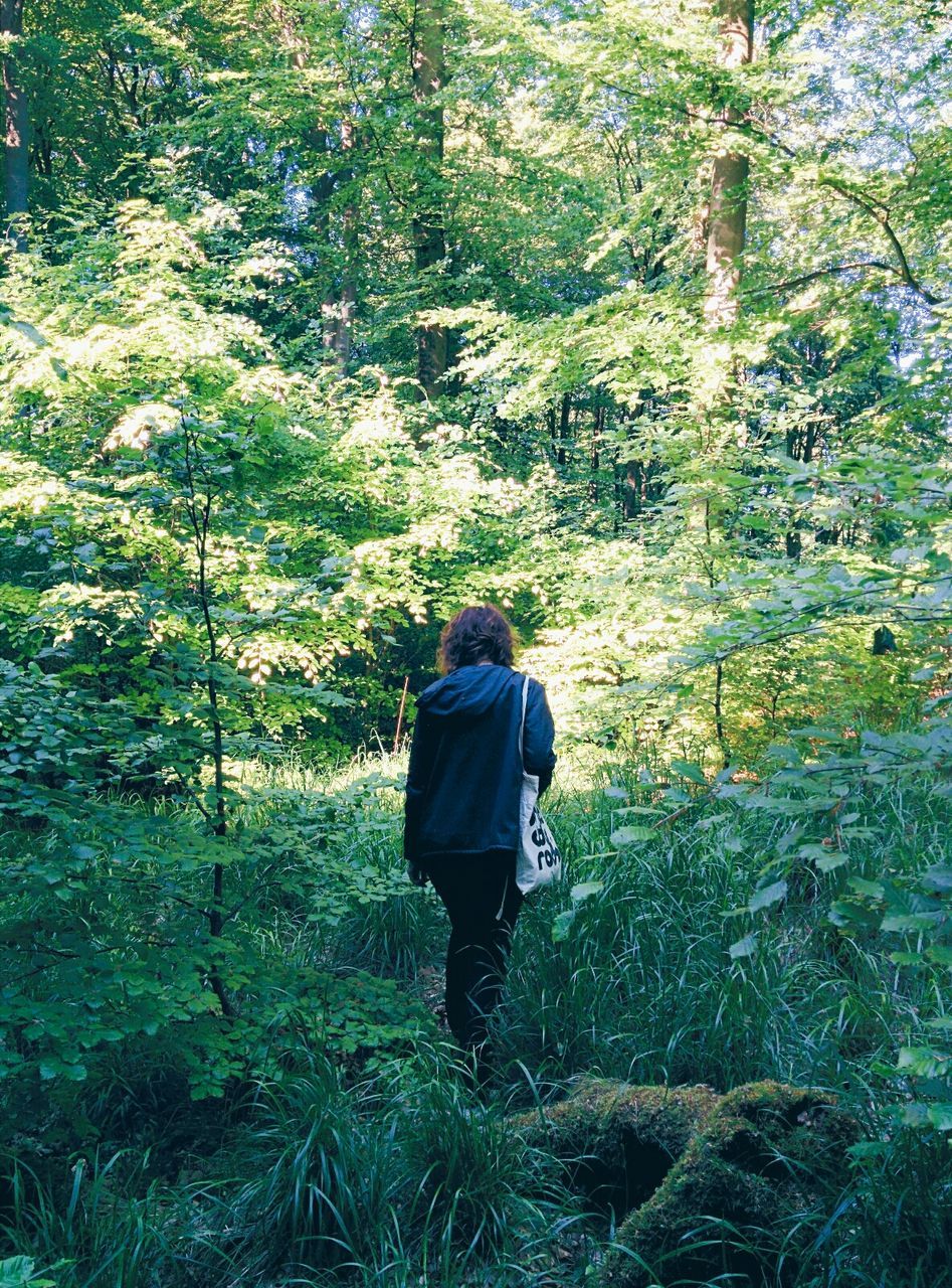 Woman walking in a forest