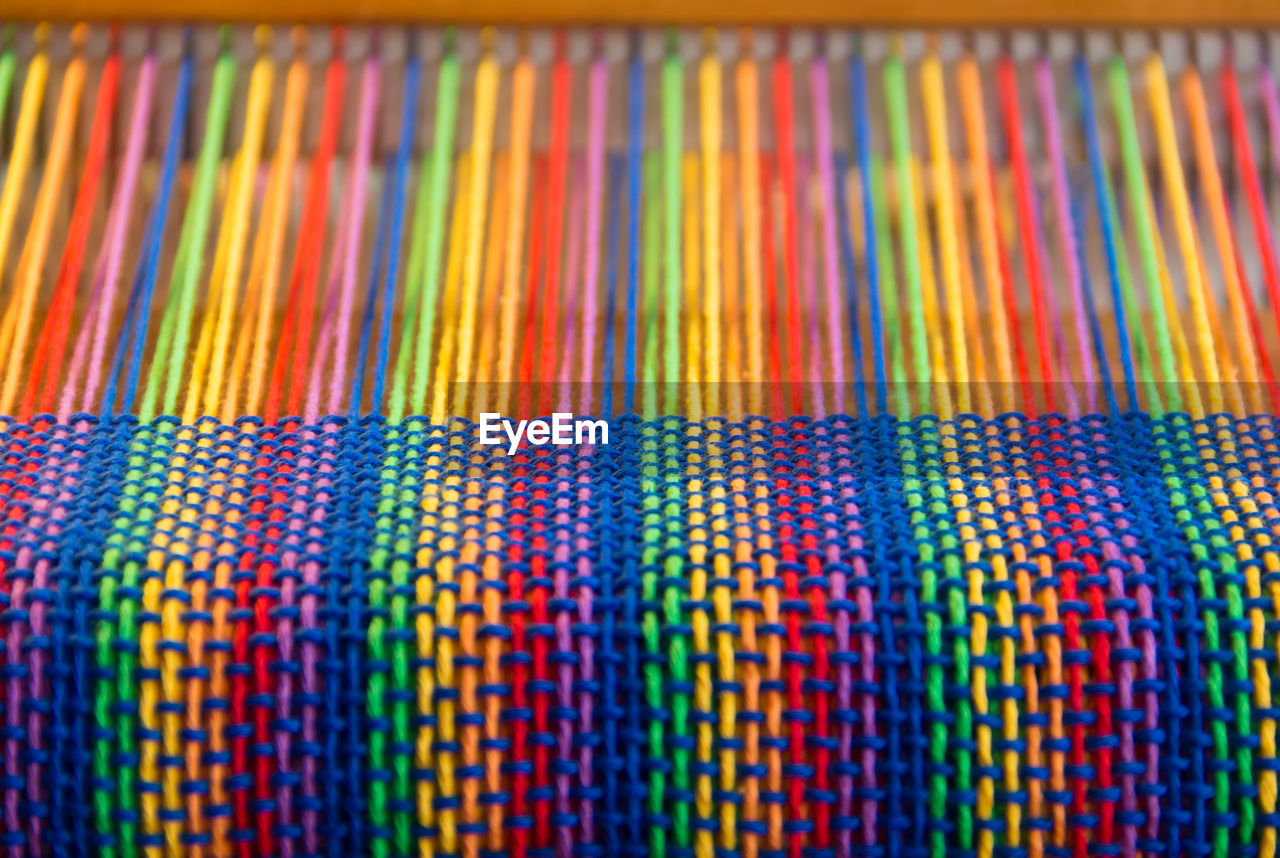 Full frame shot of multi colored string in textile industry