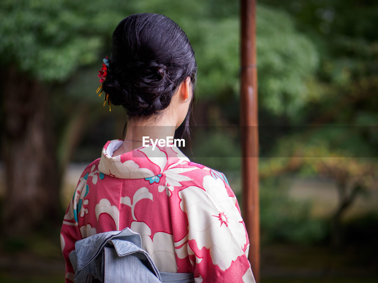 Rear view of woman in kimono