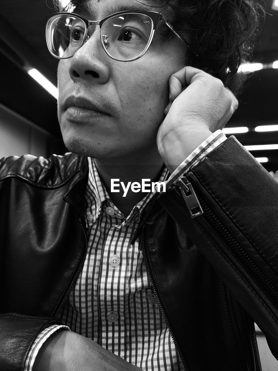 black, glasses, one person, black and white, monochrome, adult, eyeglasses, portrait, vision care, monochrome photography, men, person, eyewear, looking, lifestyles, indoors, photo shoot, women, young adult, serious, headshot, clothing, casual clothing, fashion, looking away, leisure activity