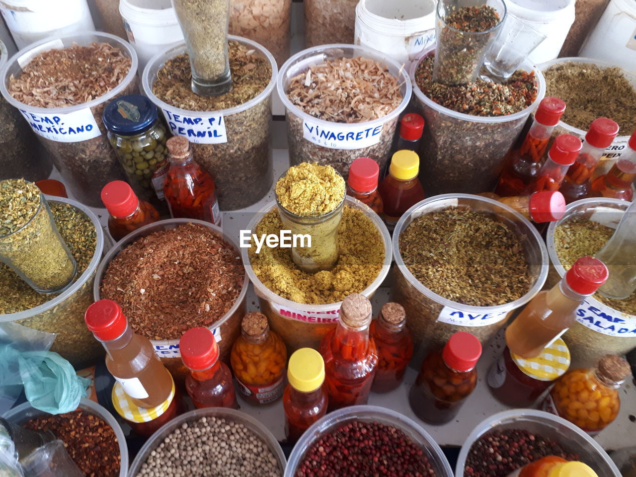 High angle view of various food for sale at market