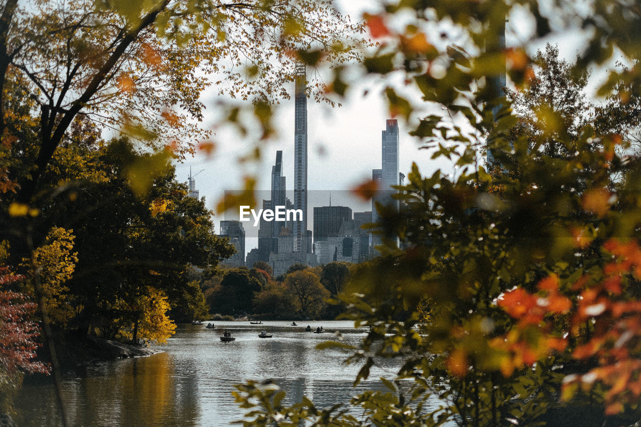 Scenic view of lake in central park in fall