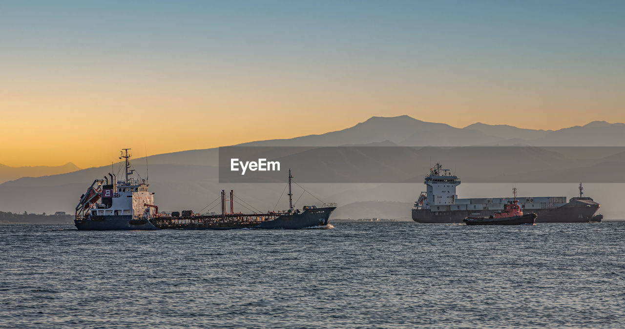 Cargo ship on kamchatka peninsula in avacha bay