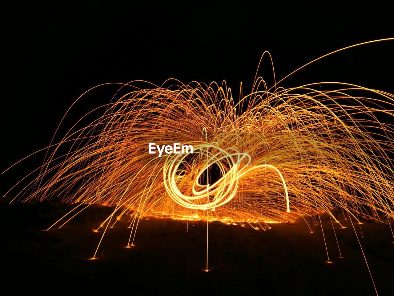 Wire wool in dark at night