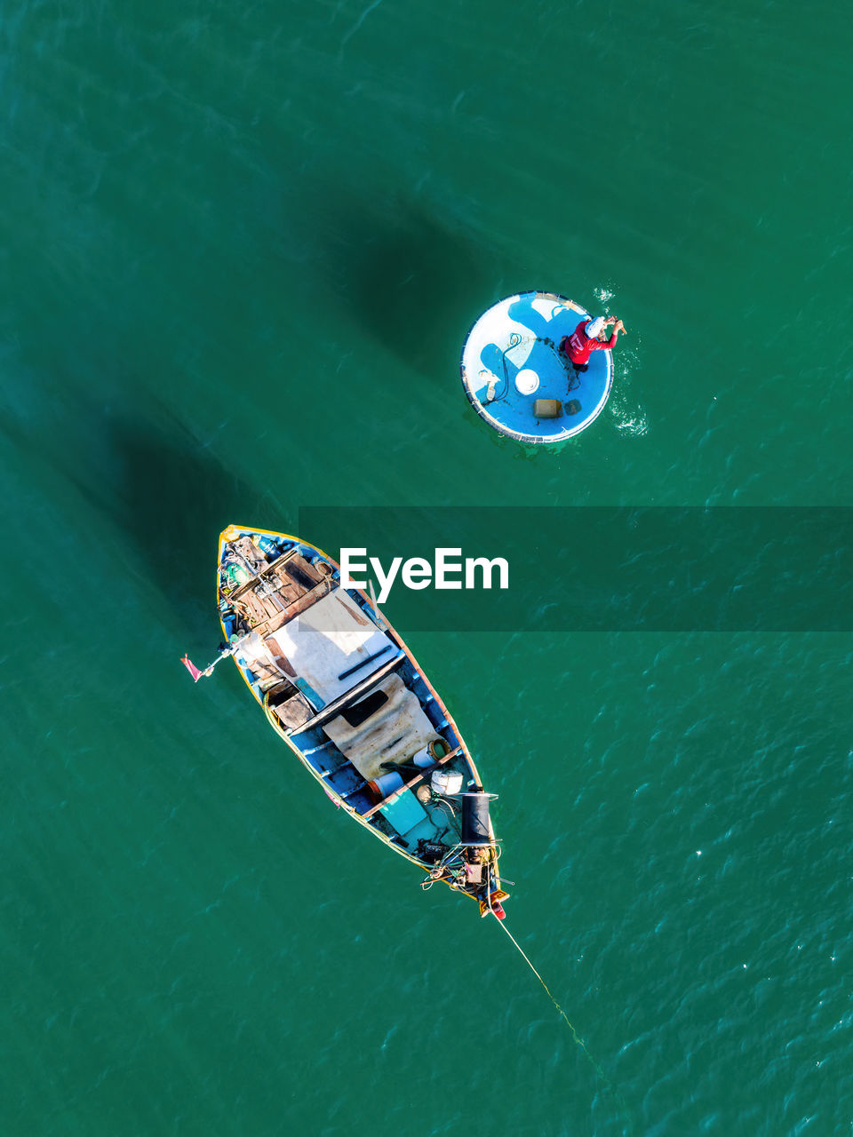 High angle view of people in sea