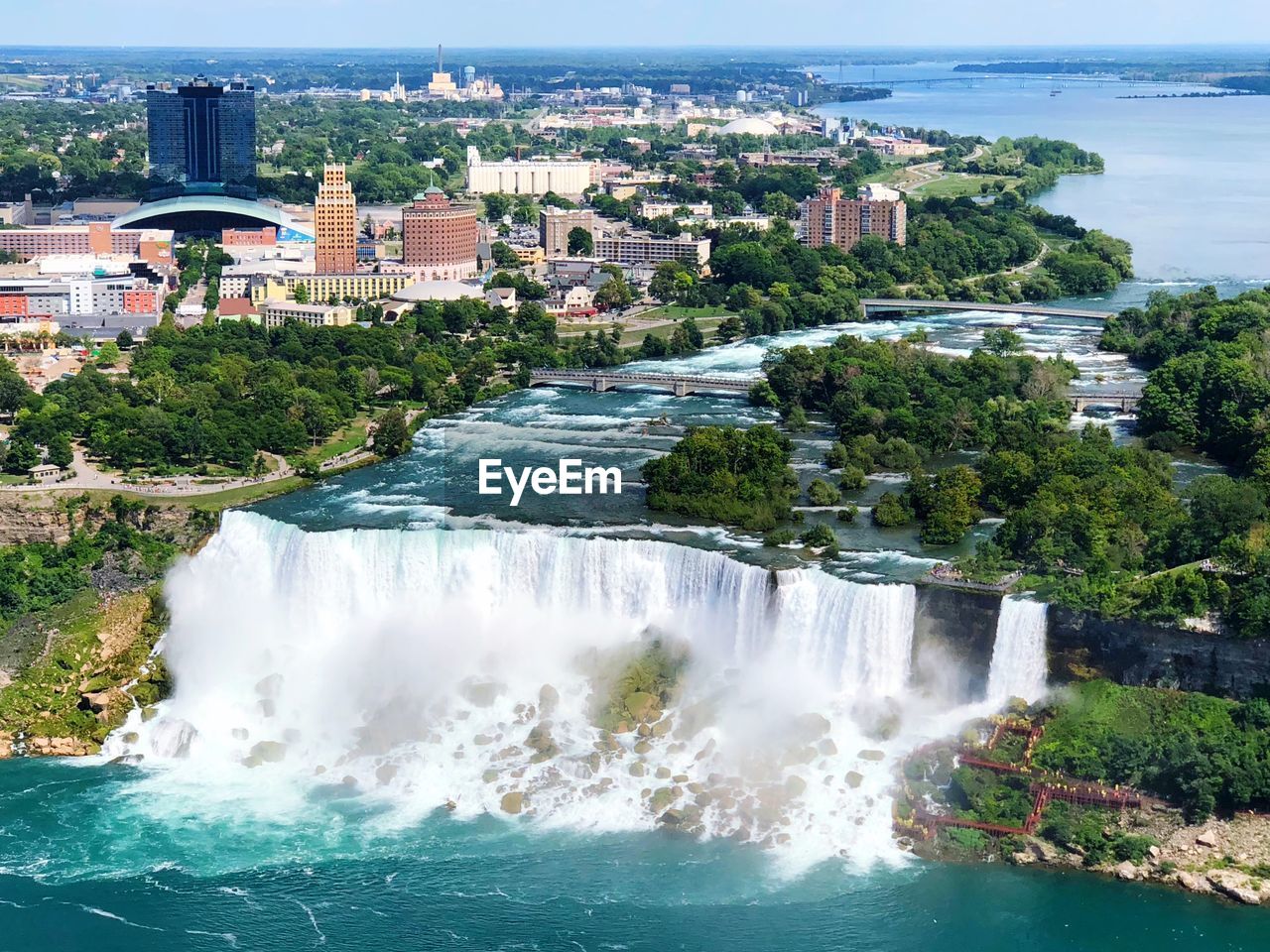 View of waterfall in city