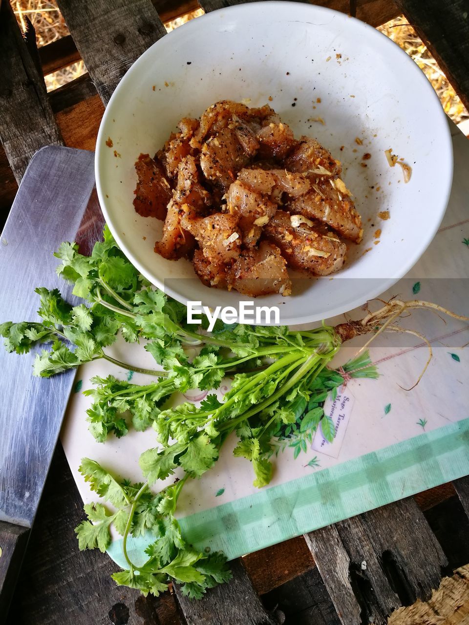 High angle view of food in bowl on table