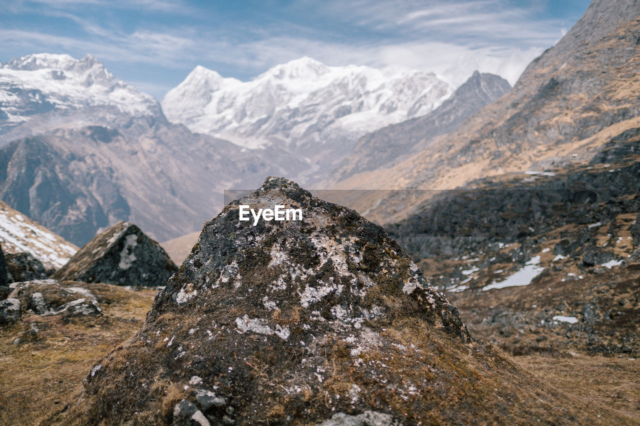 Scenic view of snowcapped mountains against sky