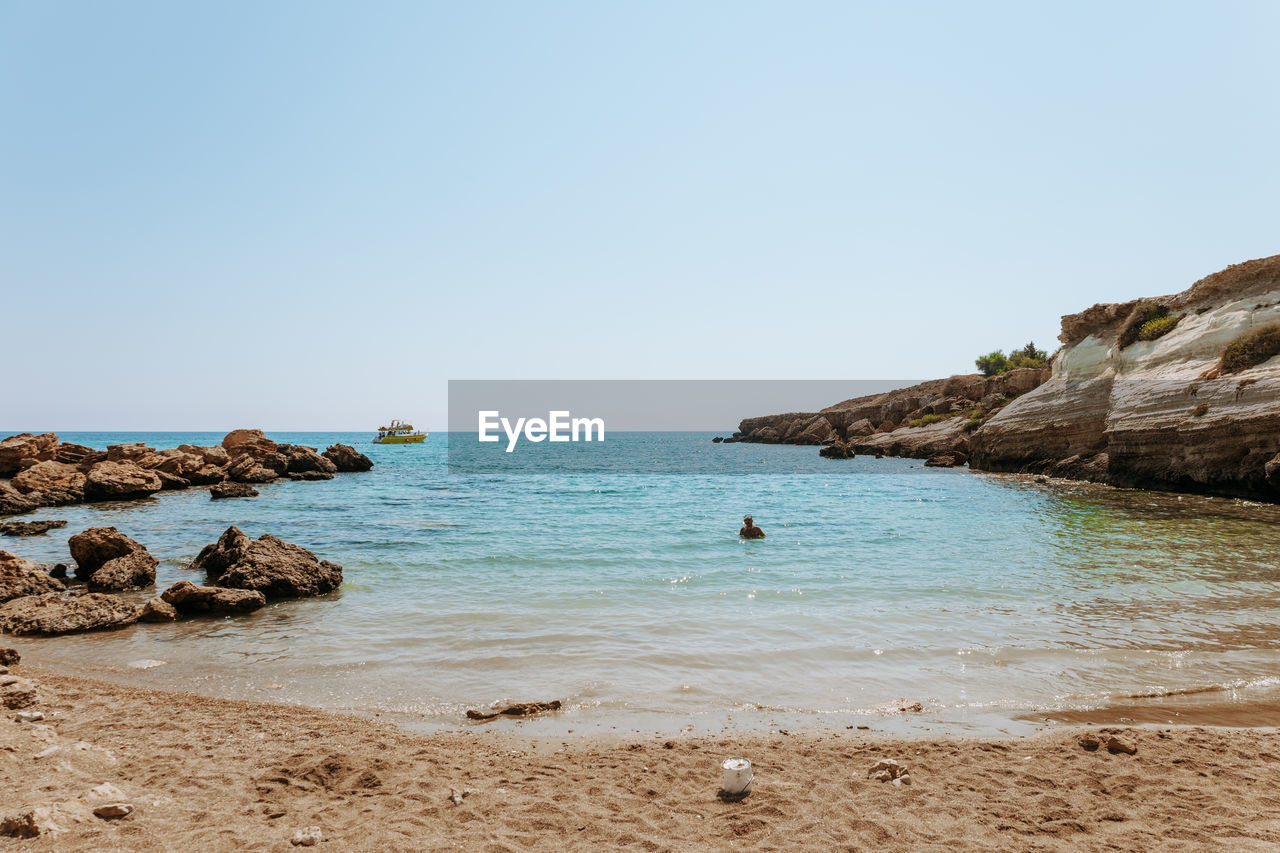 Scenic view of sea against clear sky