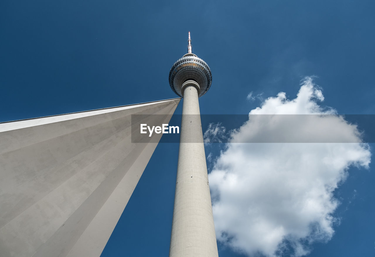 Low angle view of built structure and fernsehturm against sky