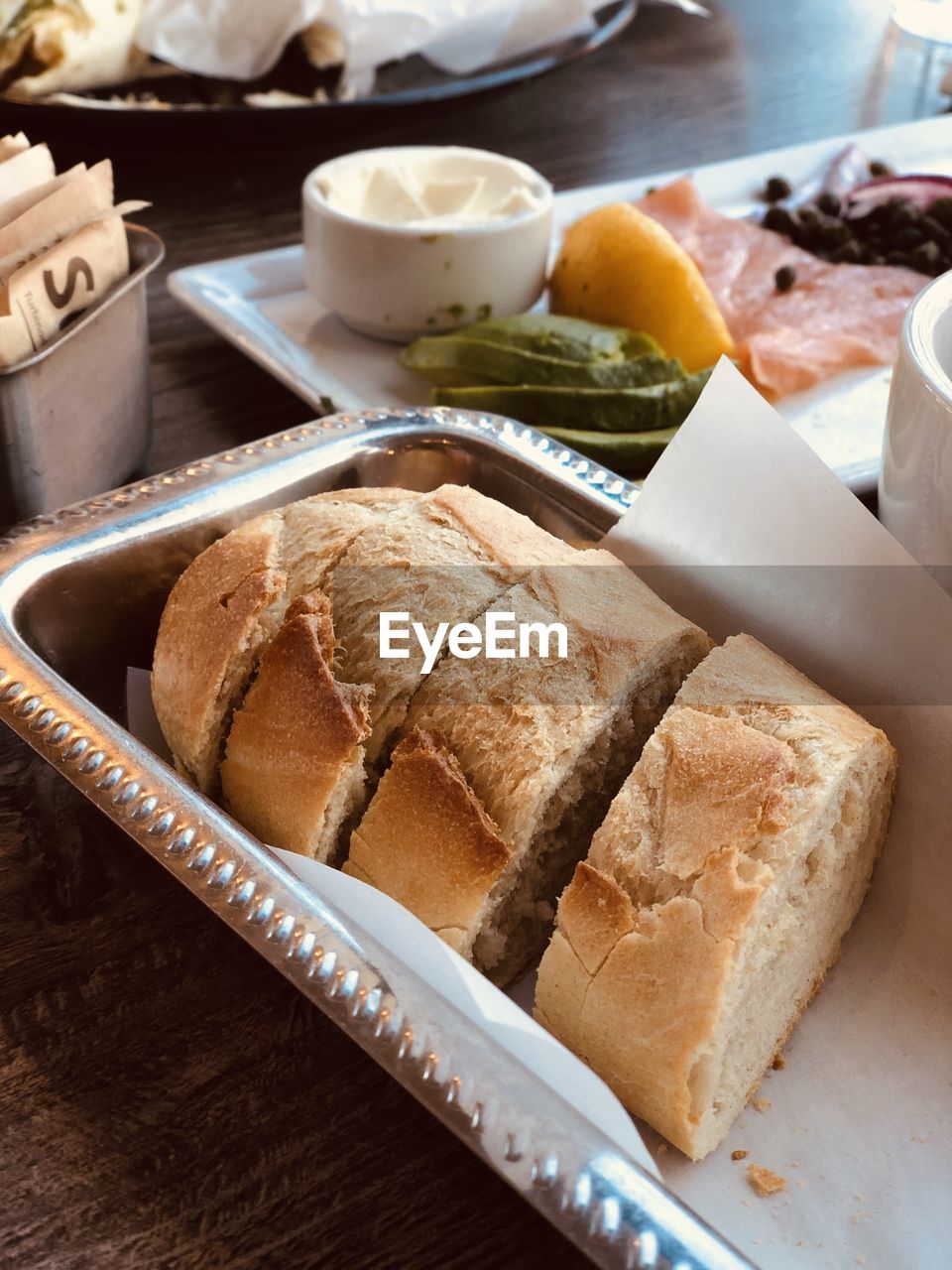 High angle view of breakfast on table