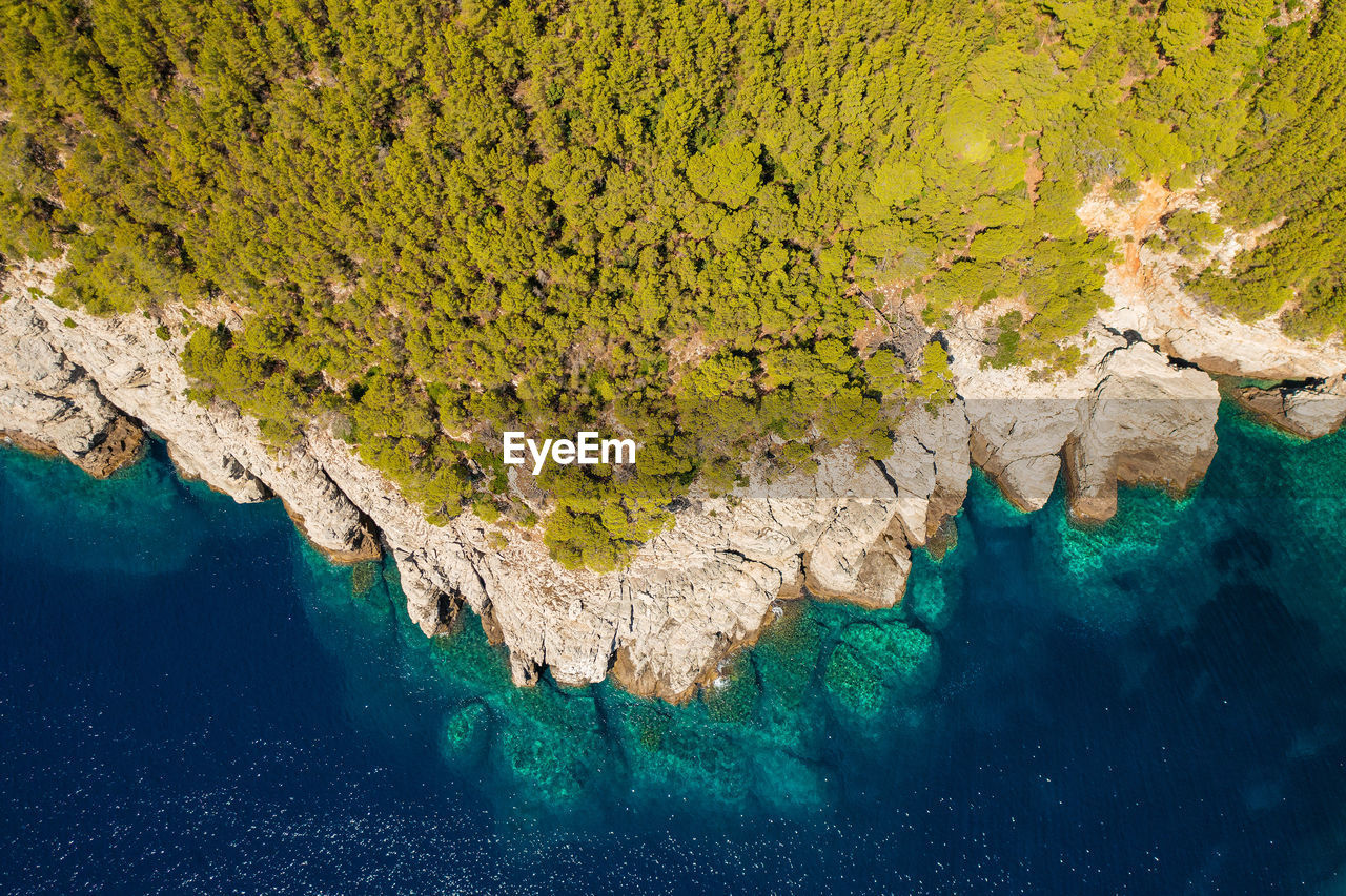 Aerial view of the coast in mljet island, the adriatic sea, croatia