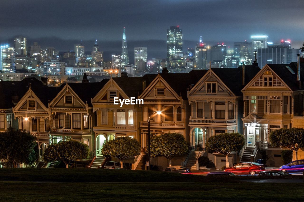 Illuminated cityscape at night