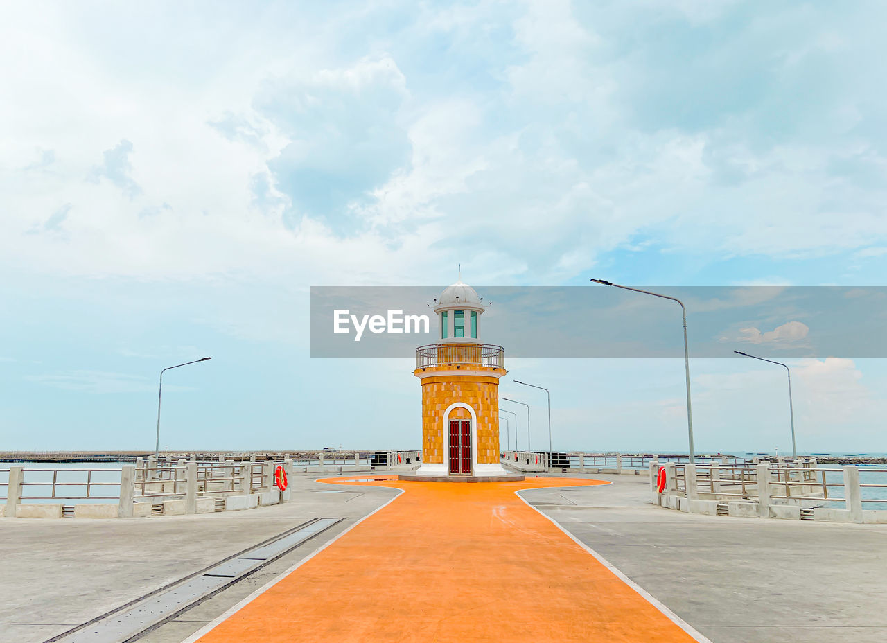 Panorama of the morning atmosphere,lighthouse of ang sila market, the center of chonburi's seafood.