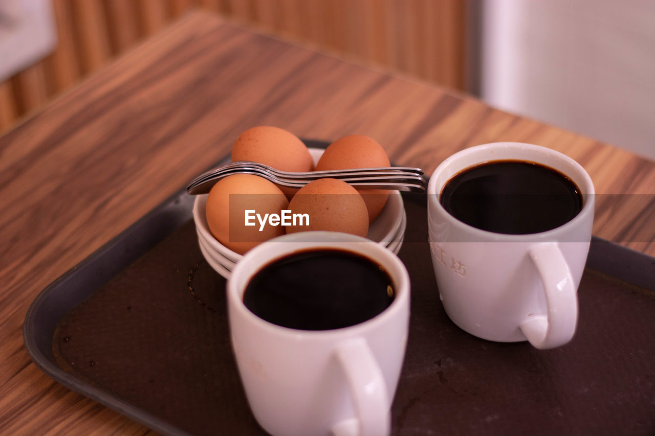 high angle view of coffee on table at home