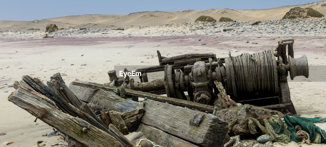 Parts of a ship wreck at skeleton coast at the west coast of namibia