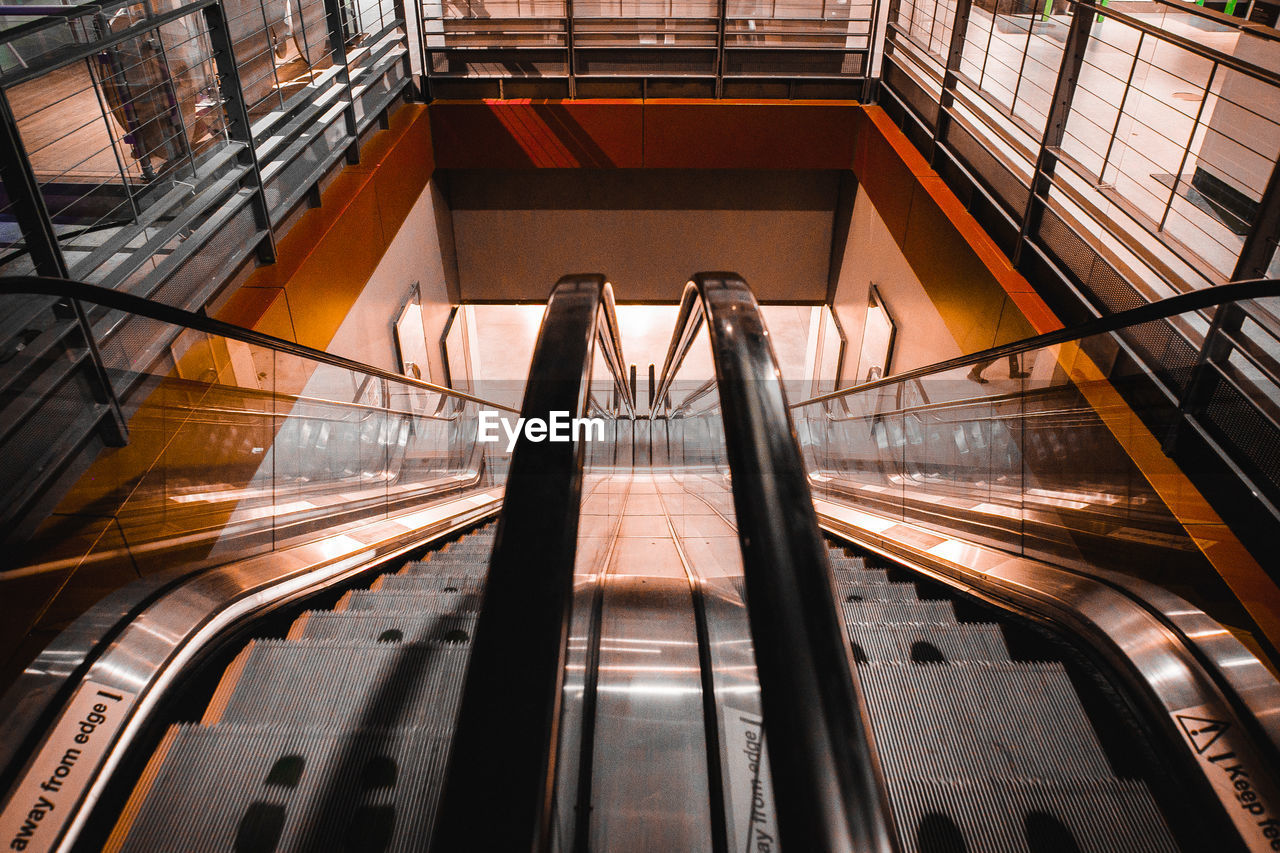 High angle view of escalator