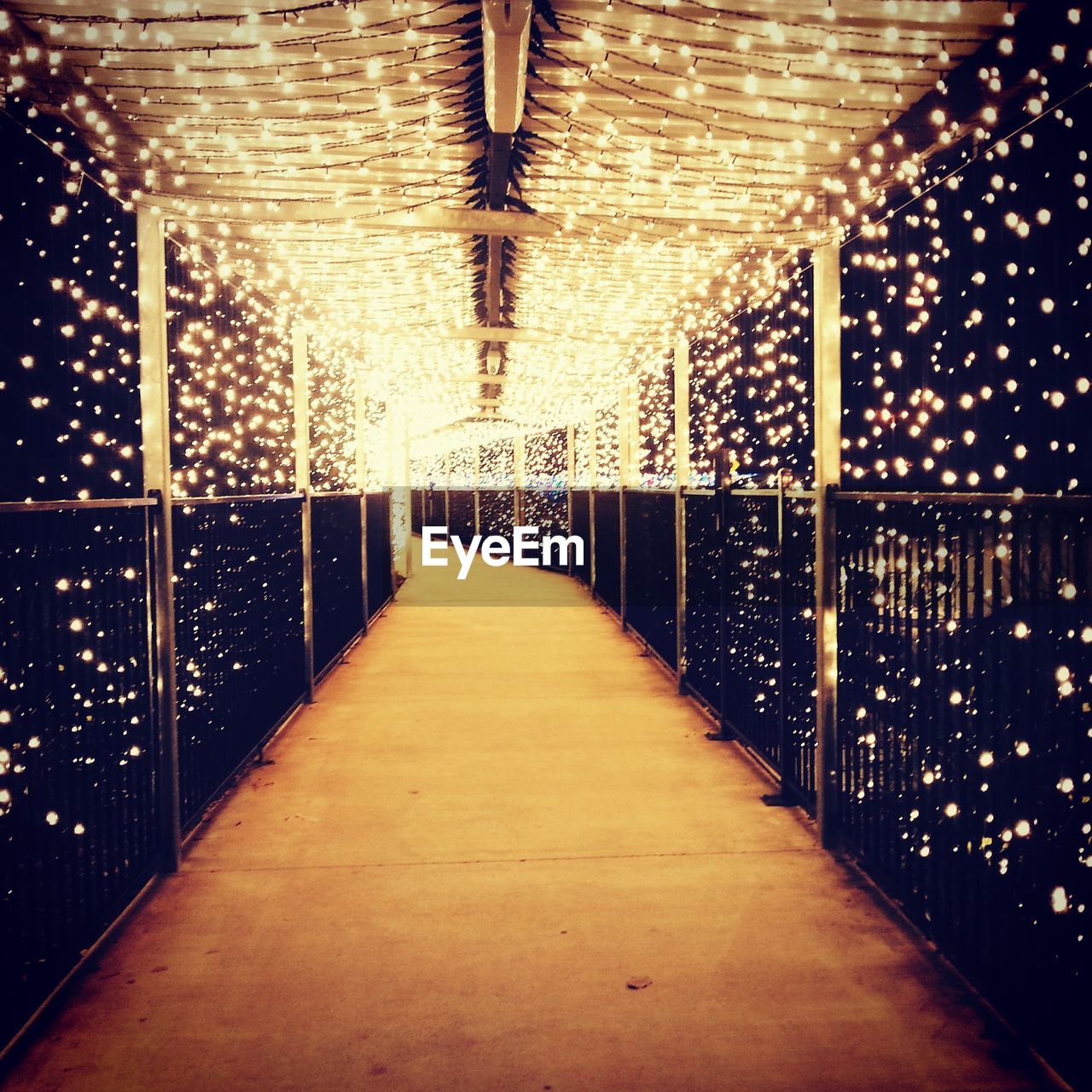 Illuminated christmas lights decorated on walkway