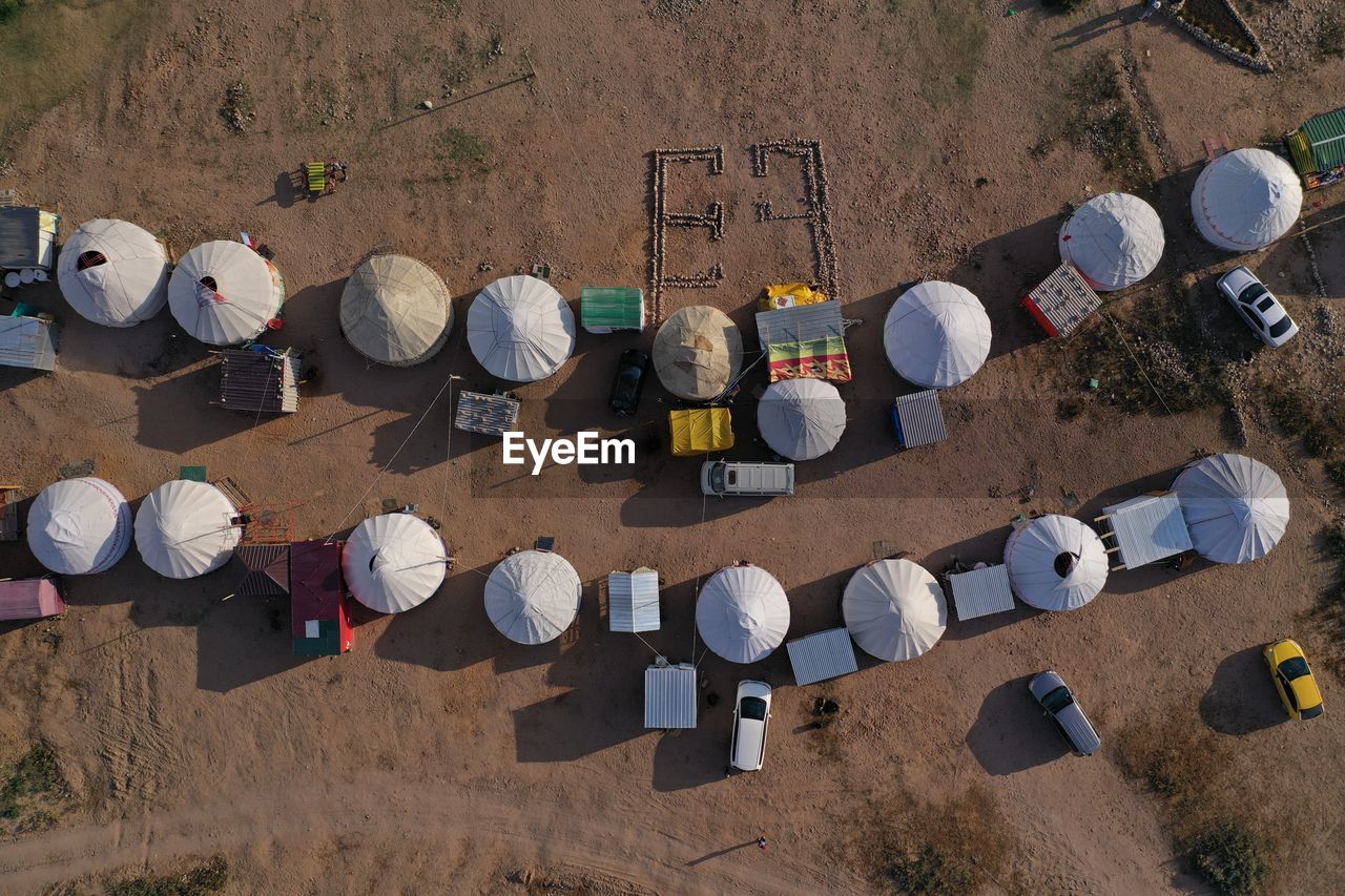 High angle view of tents on land