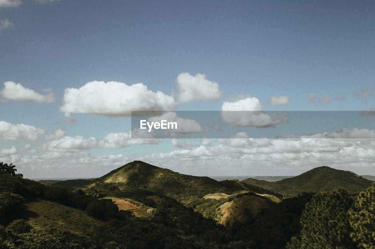 Panoramic view of landscape and mountains against sky