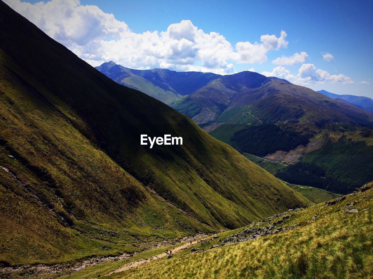 Scenic view of mountains against cloudy sky