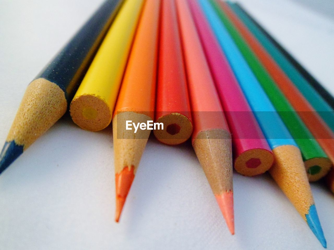 Close-up of colored pencils on table