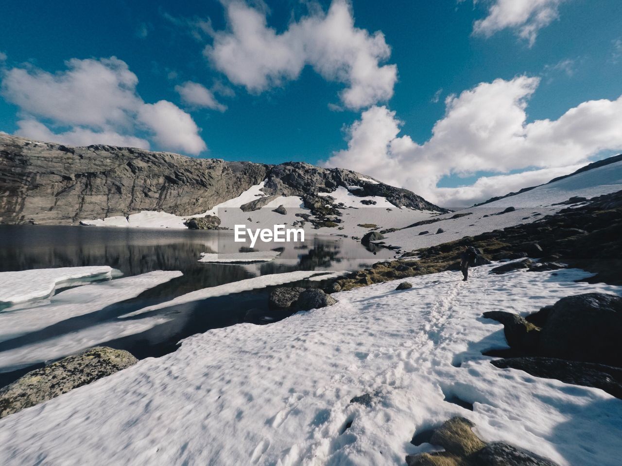 Scenic view of snow mountains against sky