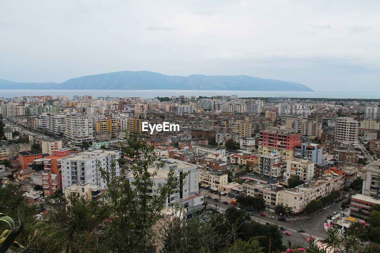 High angle view of cityscape against sky