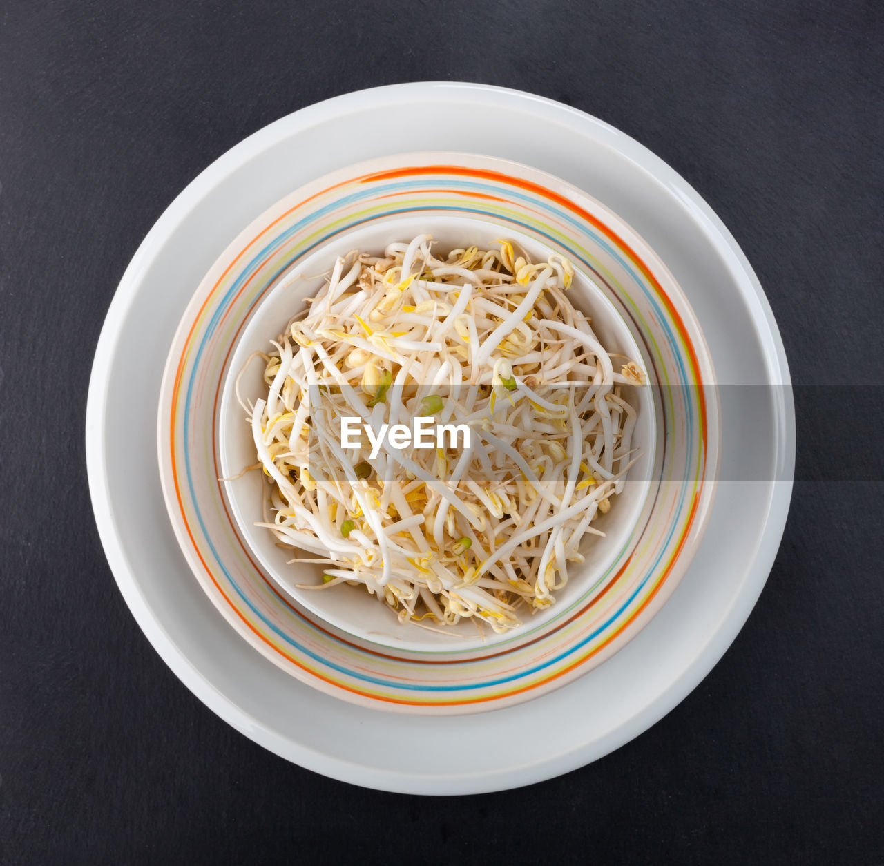 High angle view of noodles in bowl on table