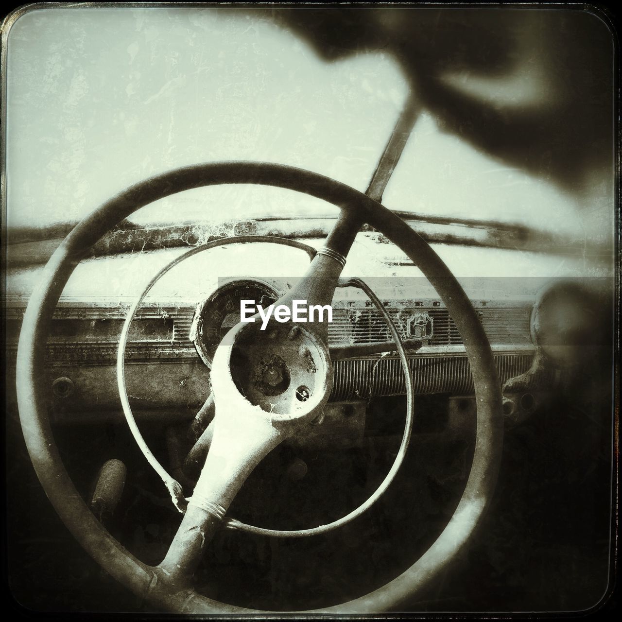 Close-up of broken car steering wheel