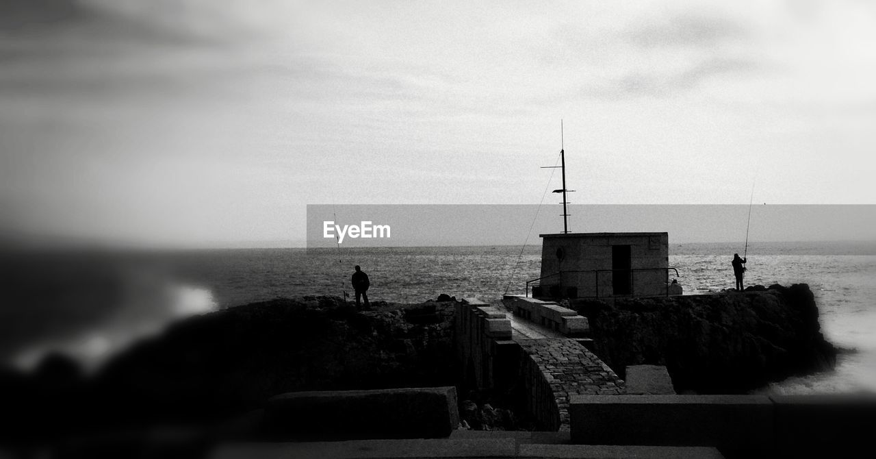 MAN AT SEA SHORE AGAINST SKY