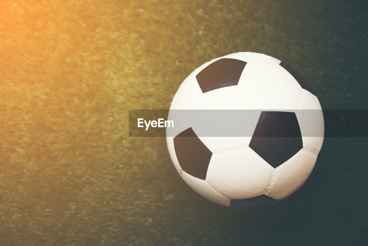 High angle view of soccer ball on field