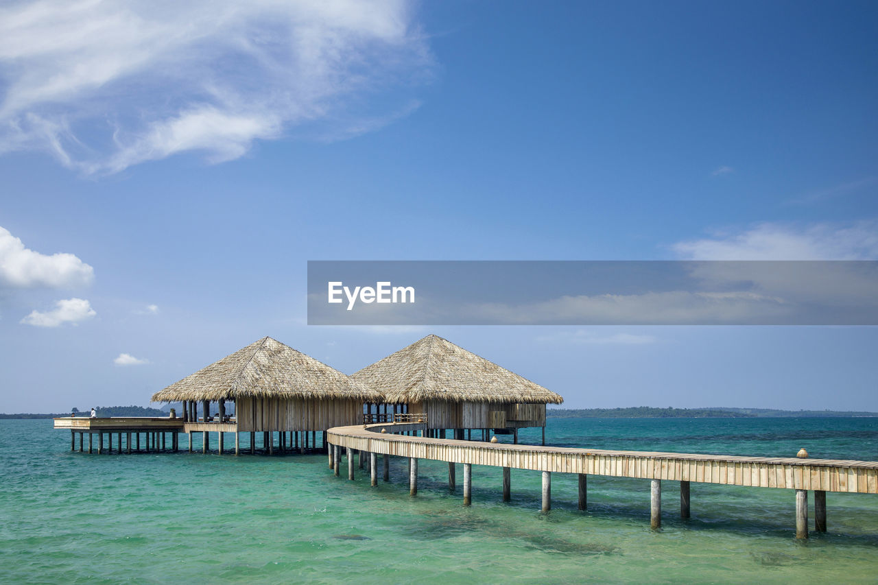 Traditional wooden bungalows in maldives 